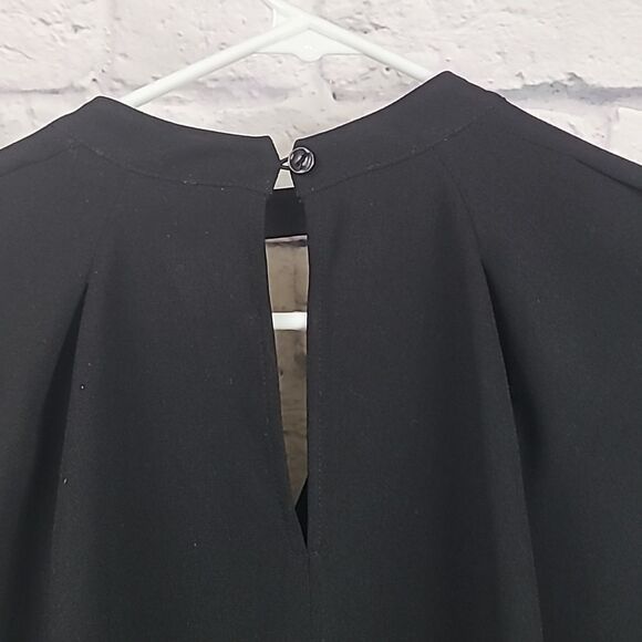 Leith Black Balloon Sleeve Choker Long Sleeve Blouse V-neck Popover Puffy Girly - Picture 10 of 11